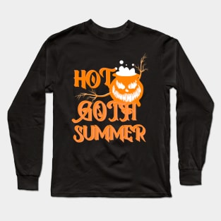 Hot Goth Summer Orange Letters and Horror Cauldron Long Sleeve T-Shirt